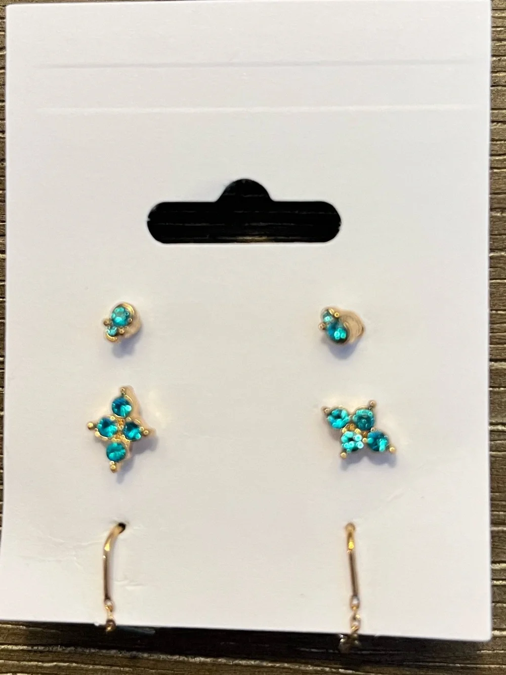 Delicate Aquamarine Gold-Tone Crystal Earring Set - 6 Pair